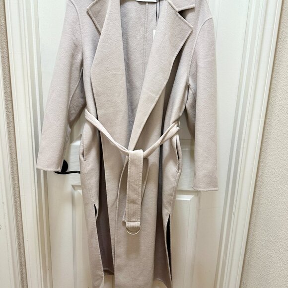 Rebecca Minkoff Women's Wool Blend Belted Wrap Jacket Coat Size L Beige (NEW) - Picture 15 of 15